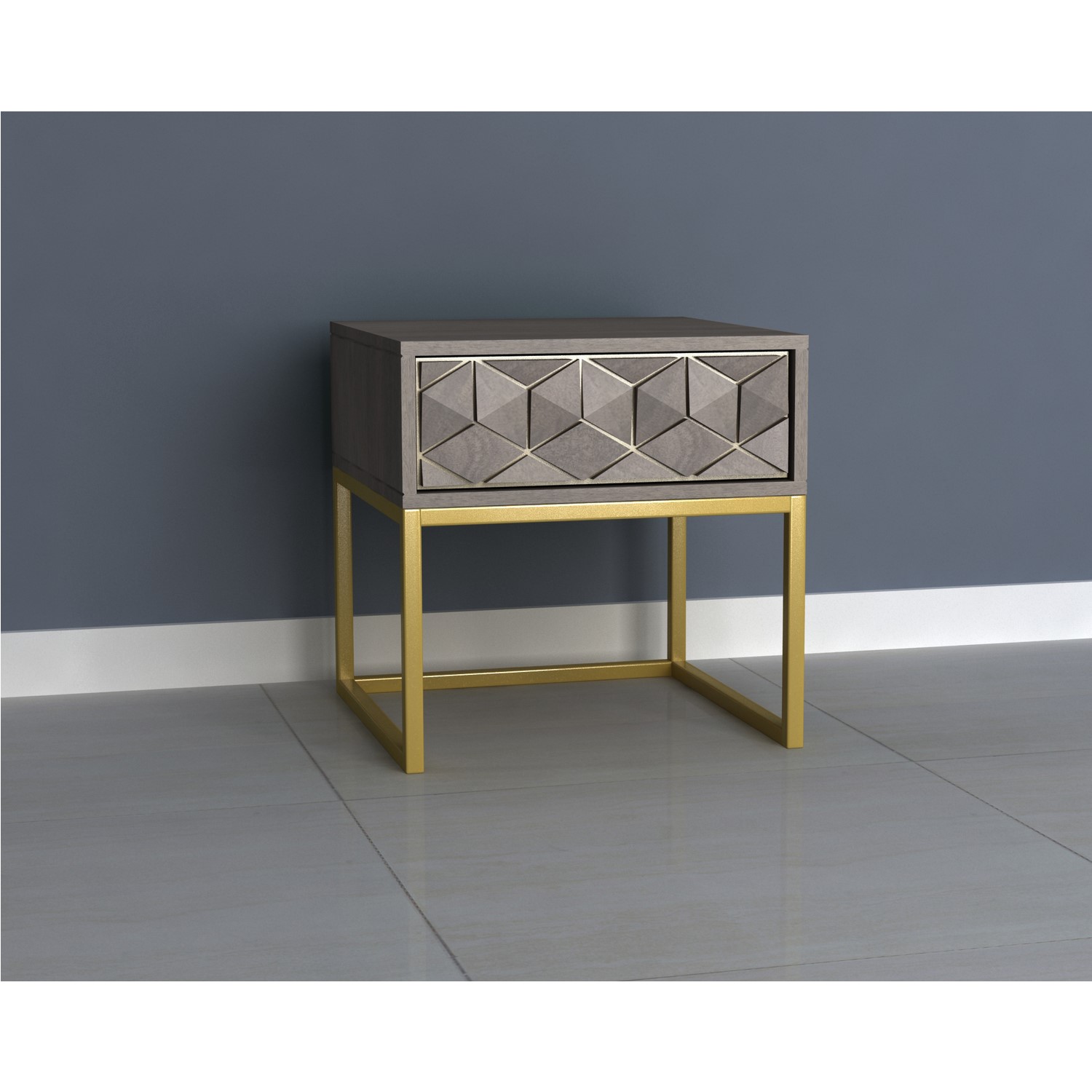 Read more about Grey wash side table with gold legs and storage drawer alice